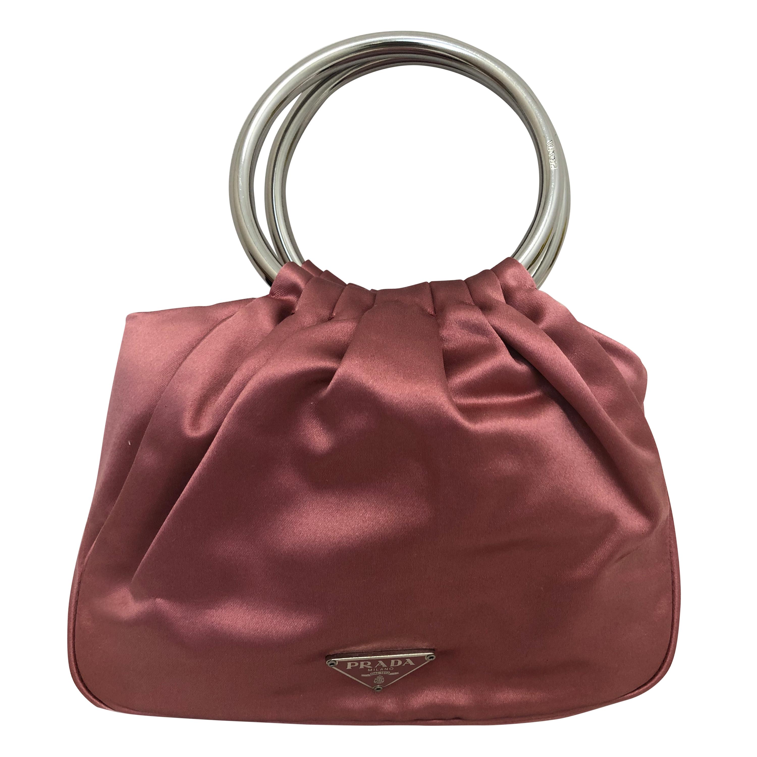 Prada Black Leather Silver Loop Top Handle Bag at 1stDibs