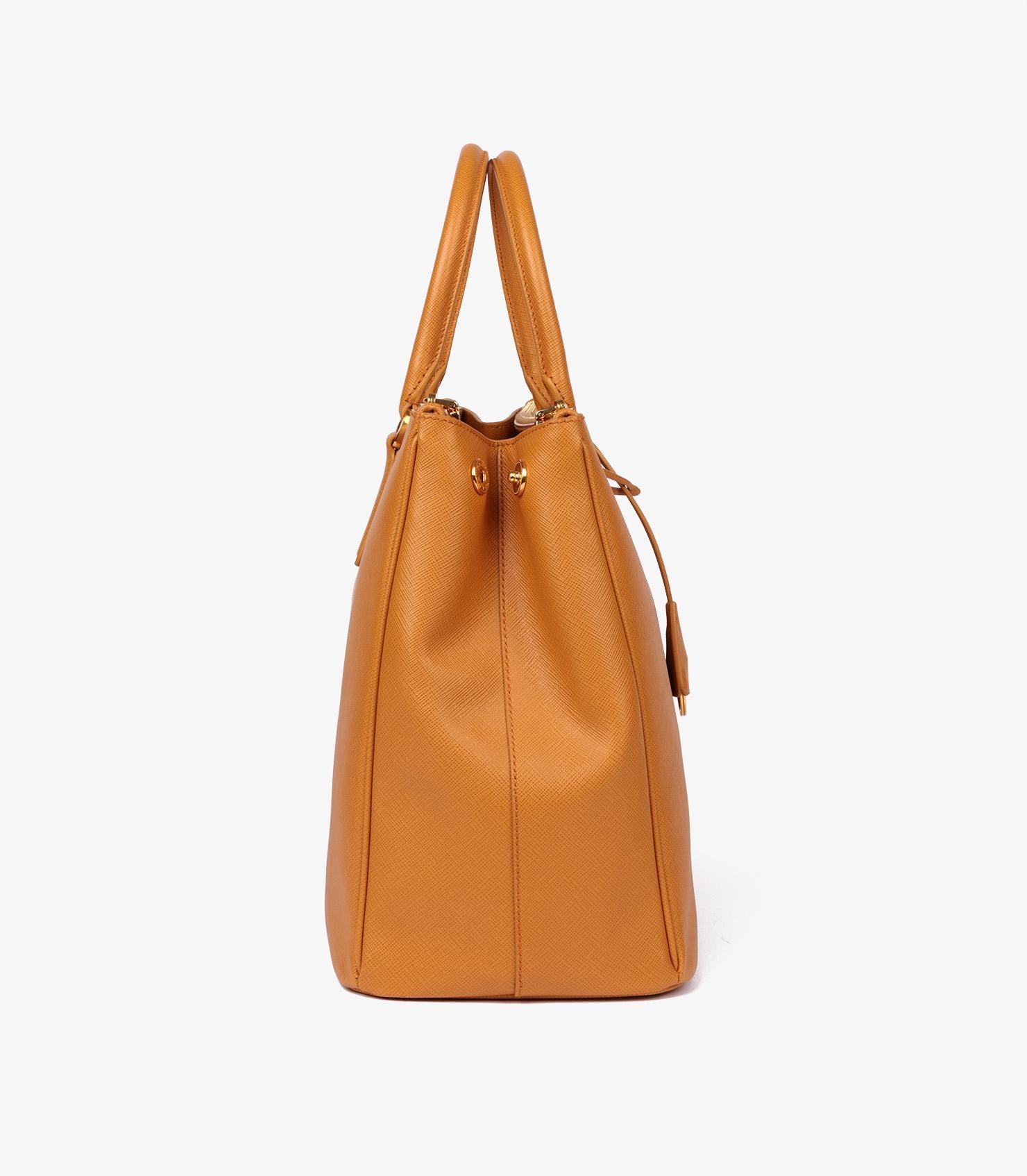 Bolso grande Prada Ocra Saffiano Lux Piel Galleria Naranja