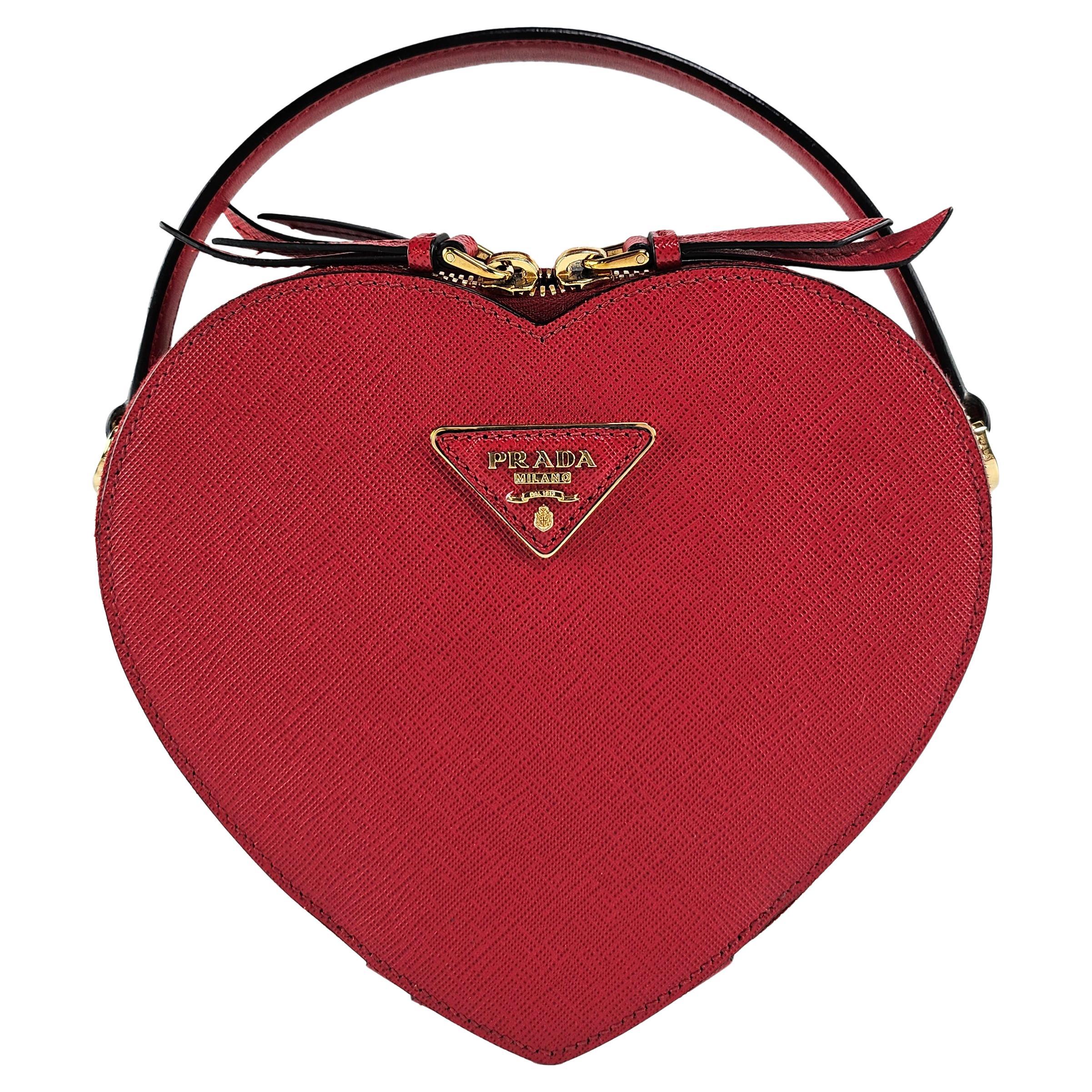 Prada Odette Heart Red Saffiano Leather Satchel