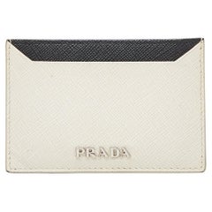 Prada Off White & Black Saffiano Leather Card Holder