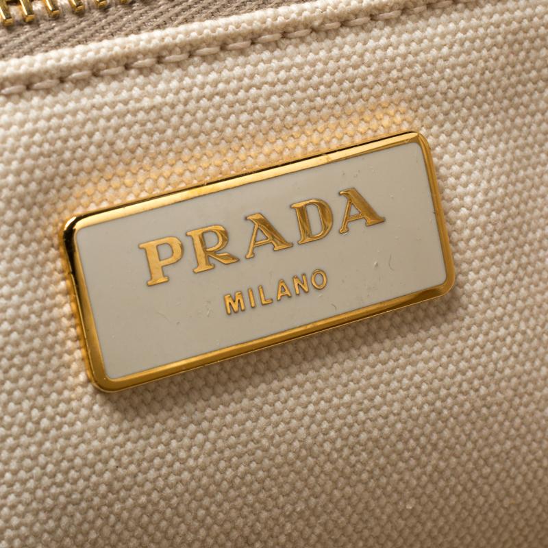 Prada Off White/Blue Printed Canvas Large Canapa Tote In Good Condition In Dubai, Al Qouz 2