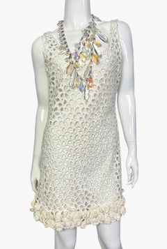 Prada Off-White Crochet Mini Dress with Crystal Necklace, 2014