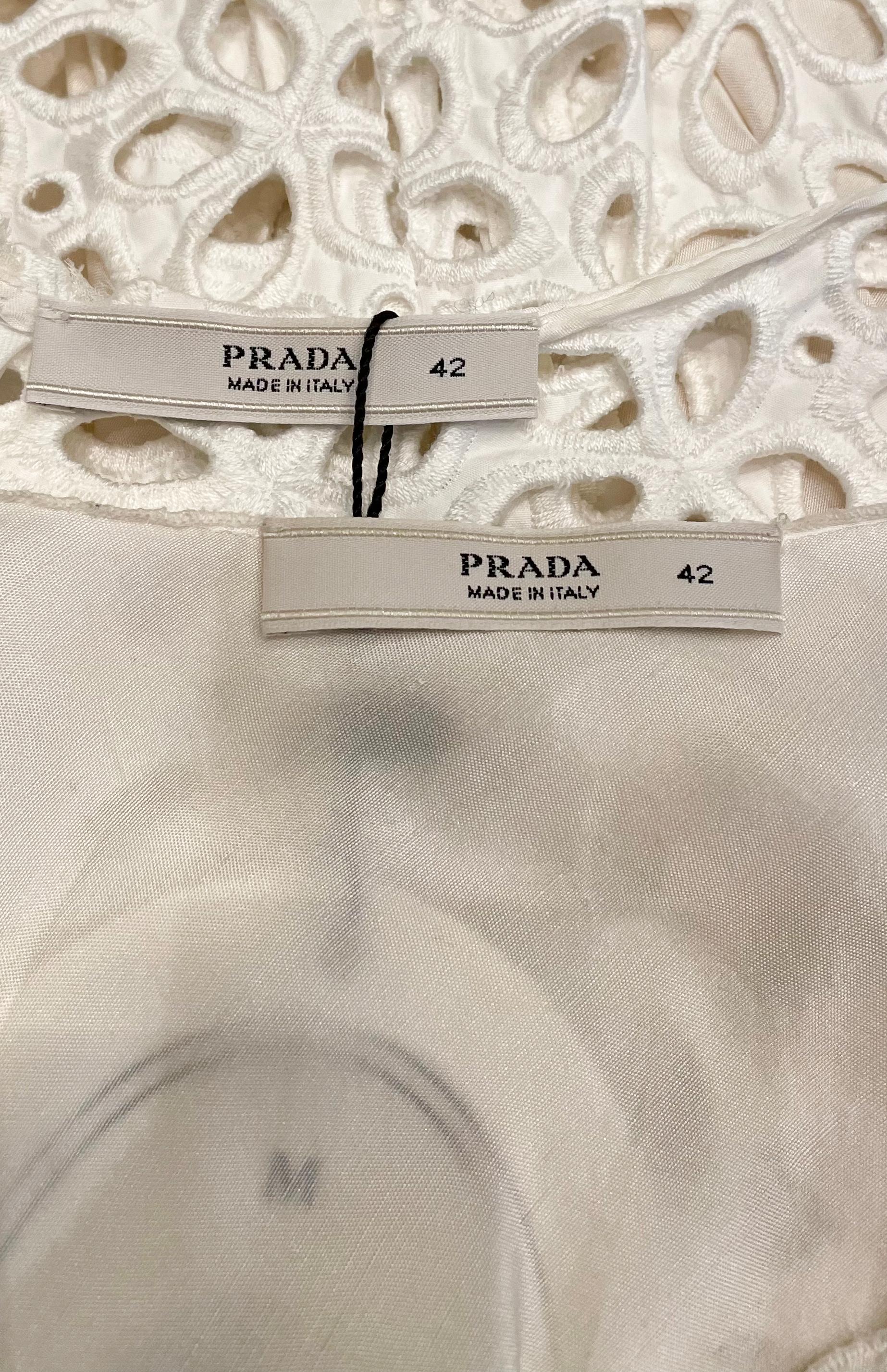 Prada Off-White Crochet Mini Dress with Crystal Necklace, 2014  In Good Condition In New York, NY