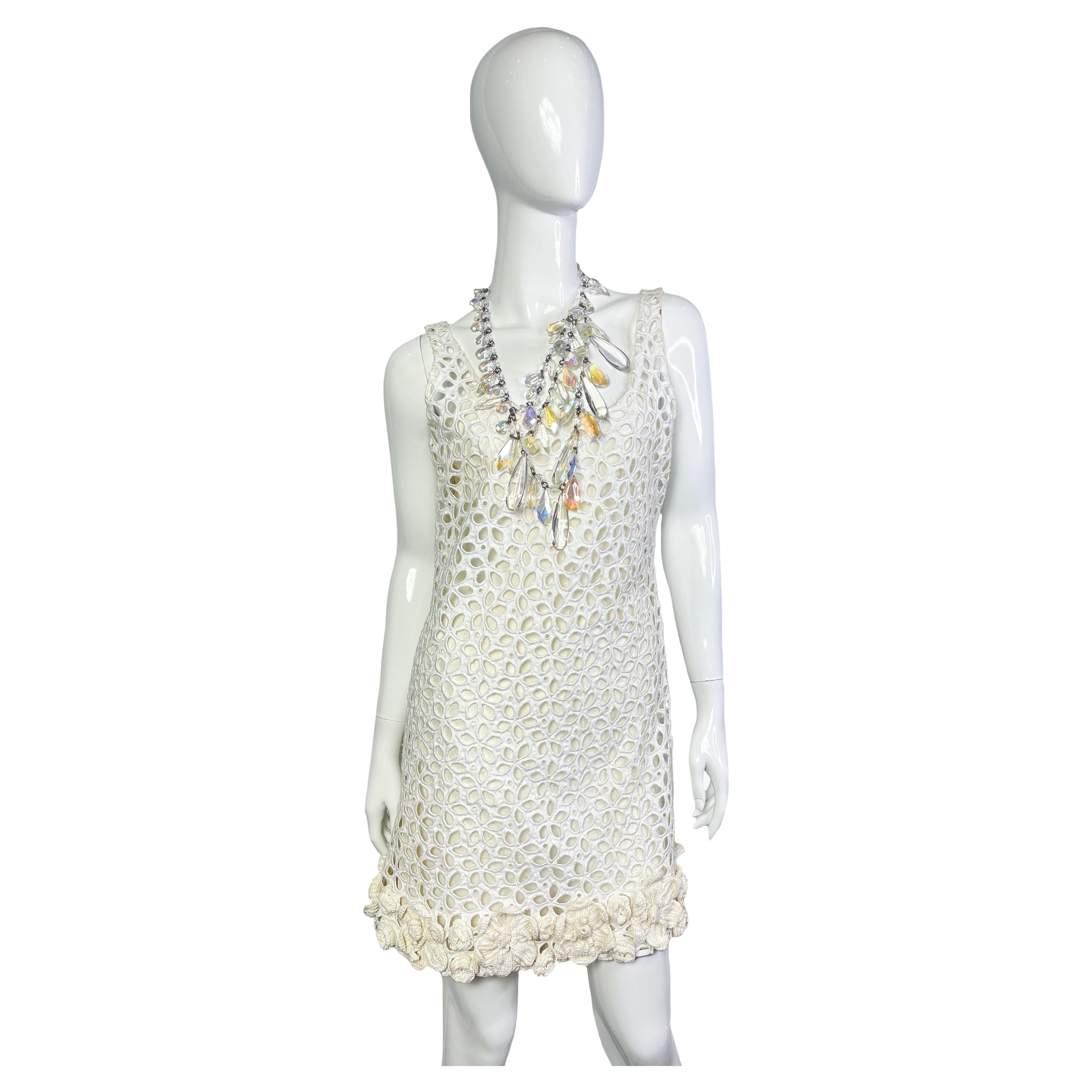 Prada Off-White Crochet Mini Dress with Crystal Necklace, 2014 