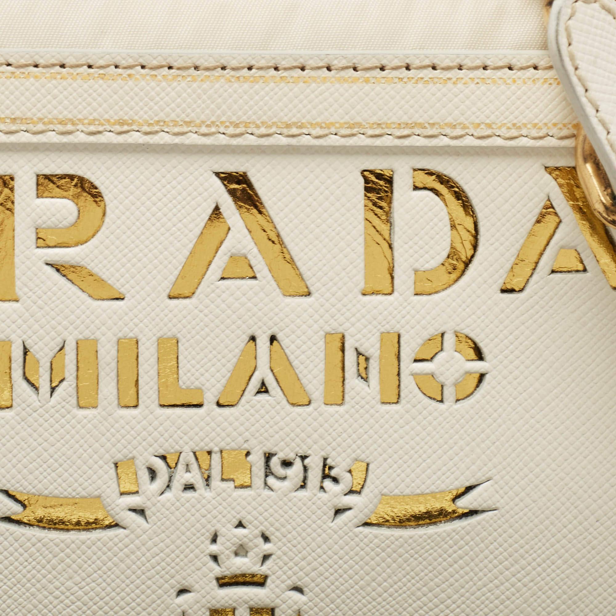 Prada Off White/Gold Nylon and Leather Oro Chain Crossbody Bag 1