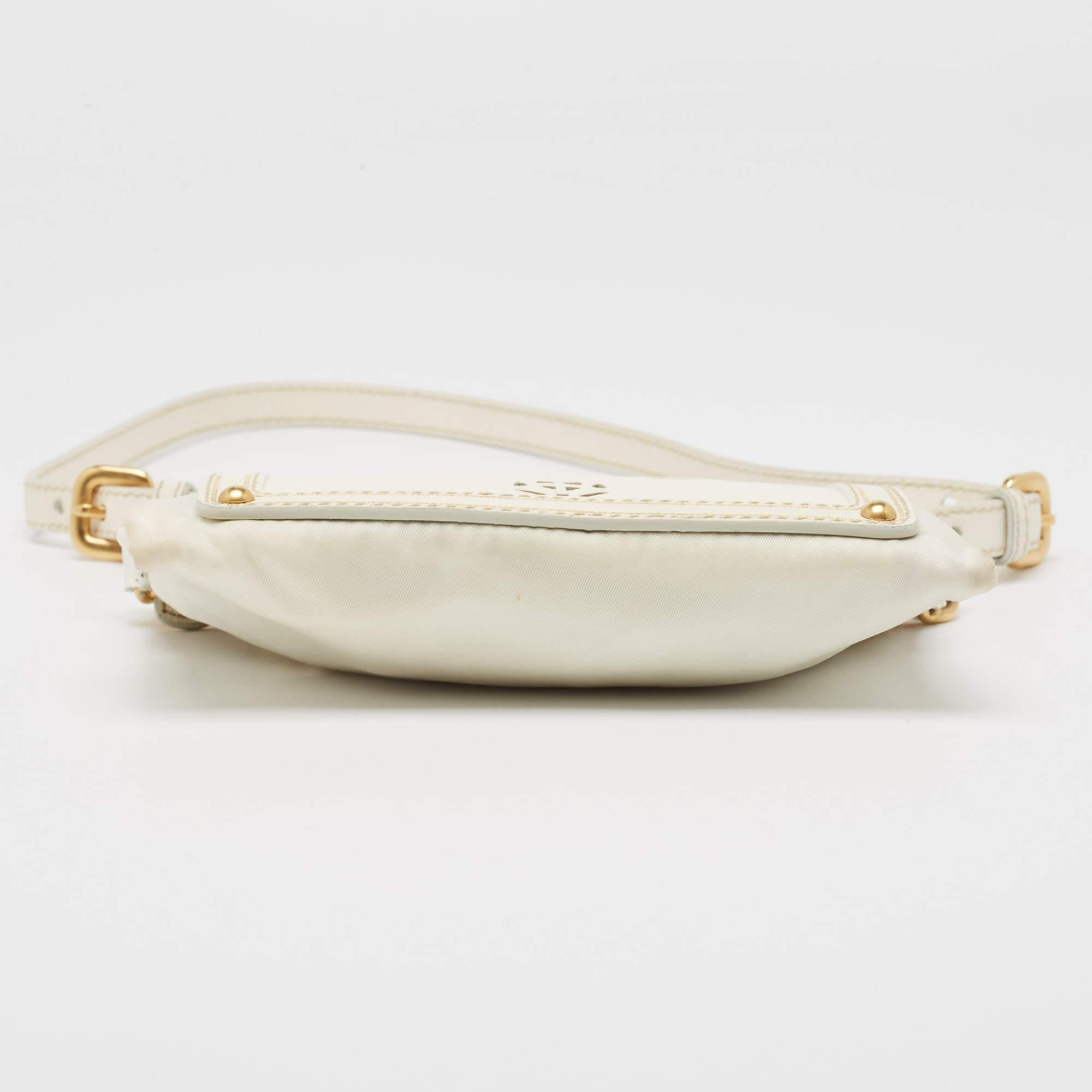 Prada Off White/Gold Nylon and Leather Oro Chain Crossbody Bag 4