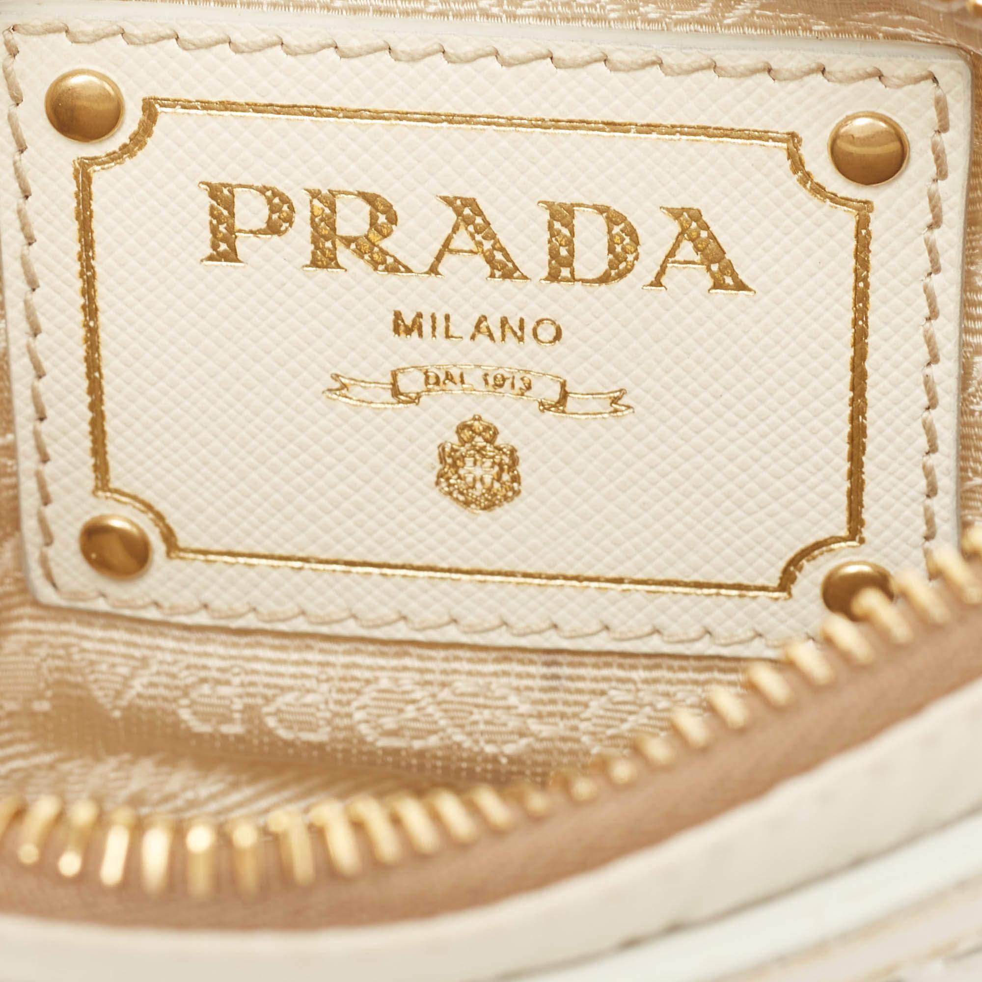 Prada Off White/Gold Nylon and Leather Oro Chain Crossbody Bag 5