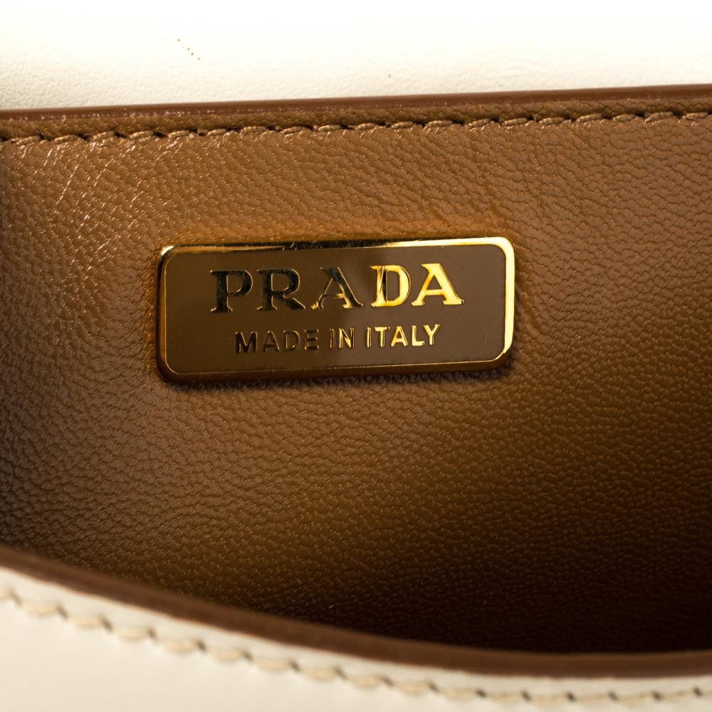 Prada Off White Laser Cut Leder Cahier Flap Umhängetasche 5