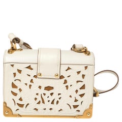 Prada Off White Laser Cut Leather Cahier Flap Shoulder Bag