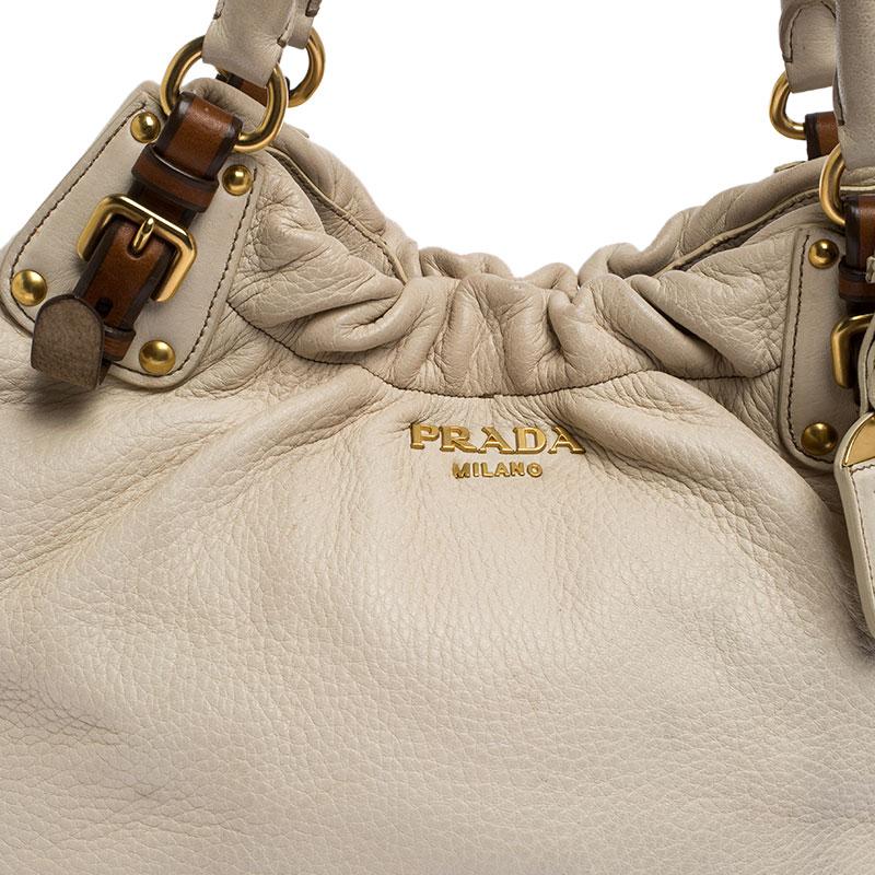 Women's Prada Off-White Leather Buckle Satchel