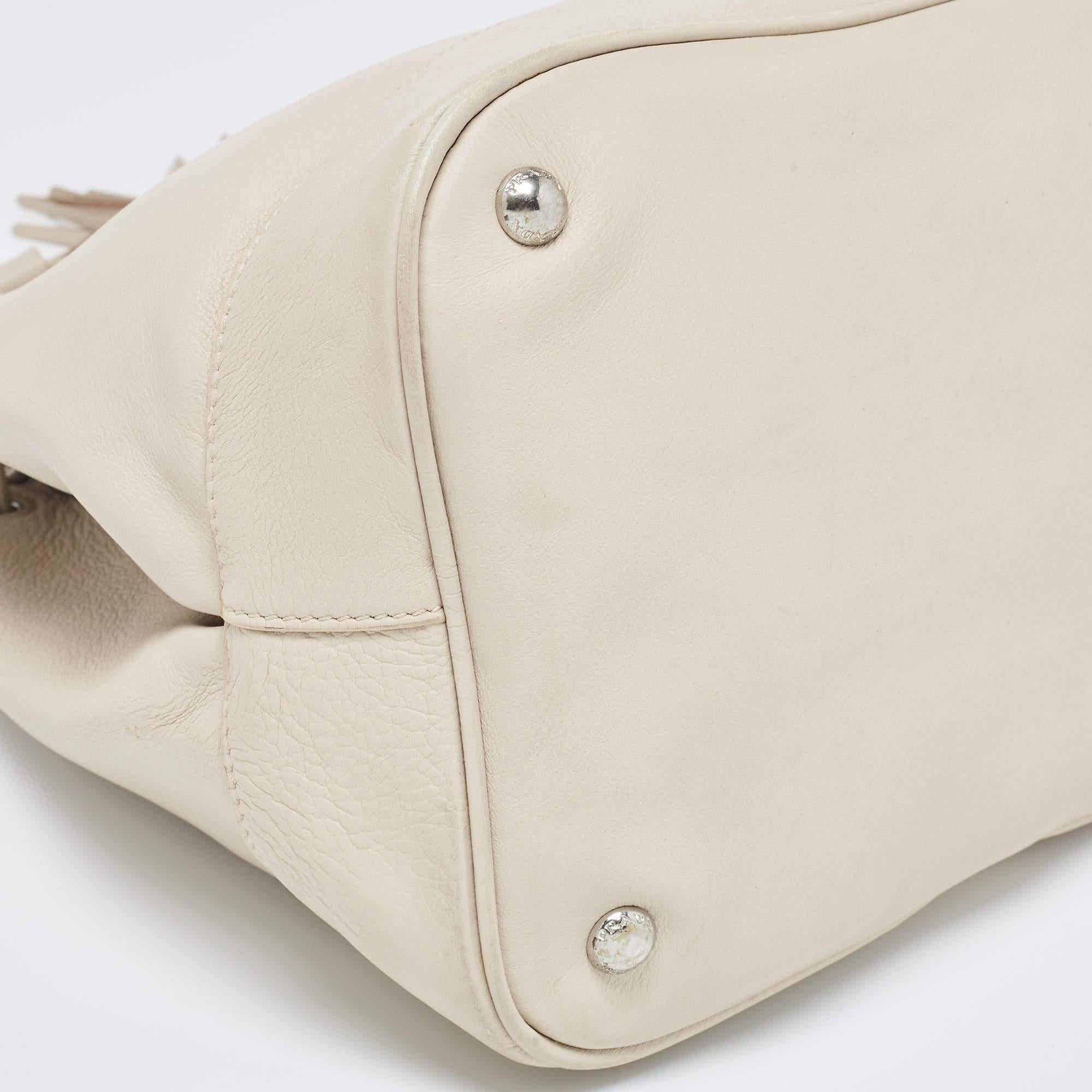 Prada Off White Leather Drawstring Tassel Bucket Bag 6
