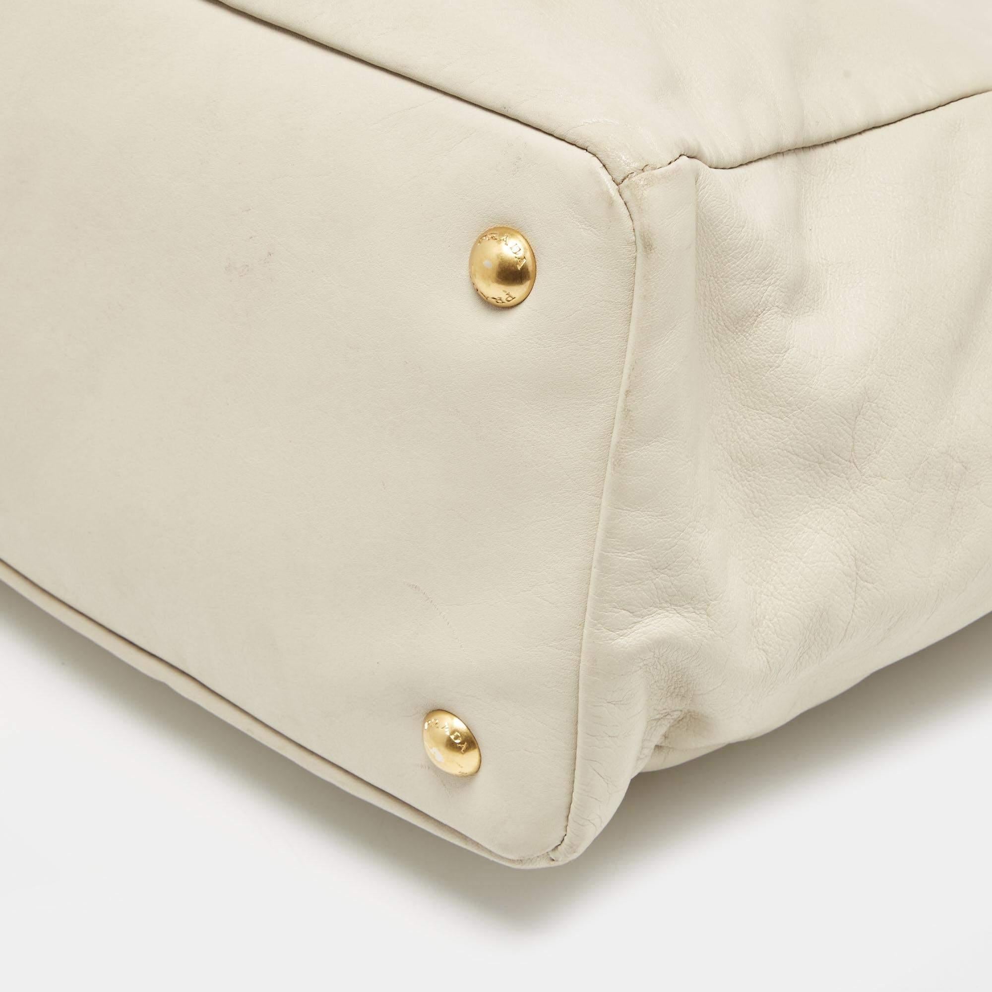 Prada Off White Leather Front Pocket Tote 2