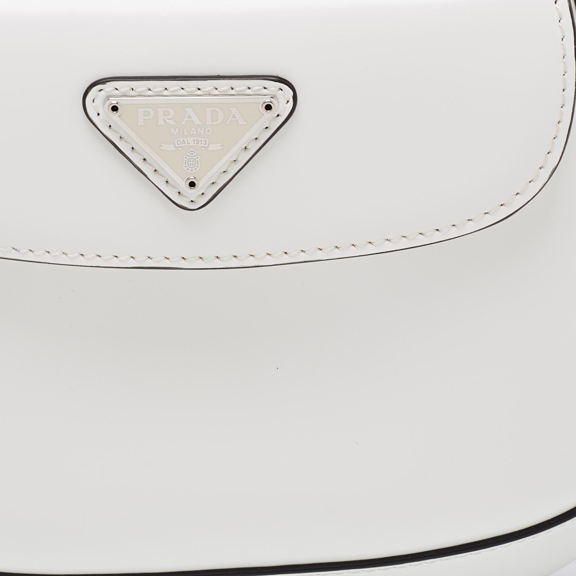 Gray Prada Off White Leather Mini Cleo Pochette