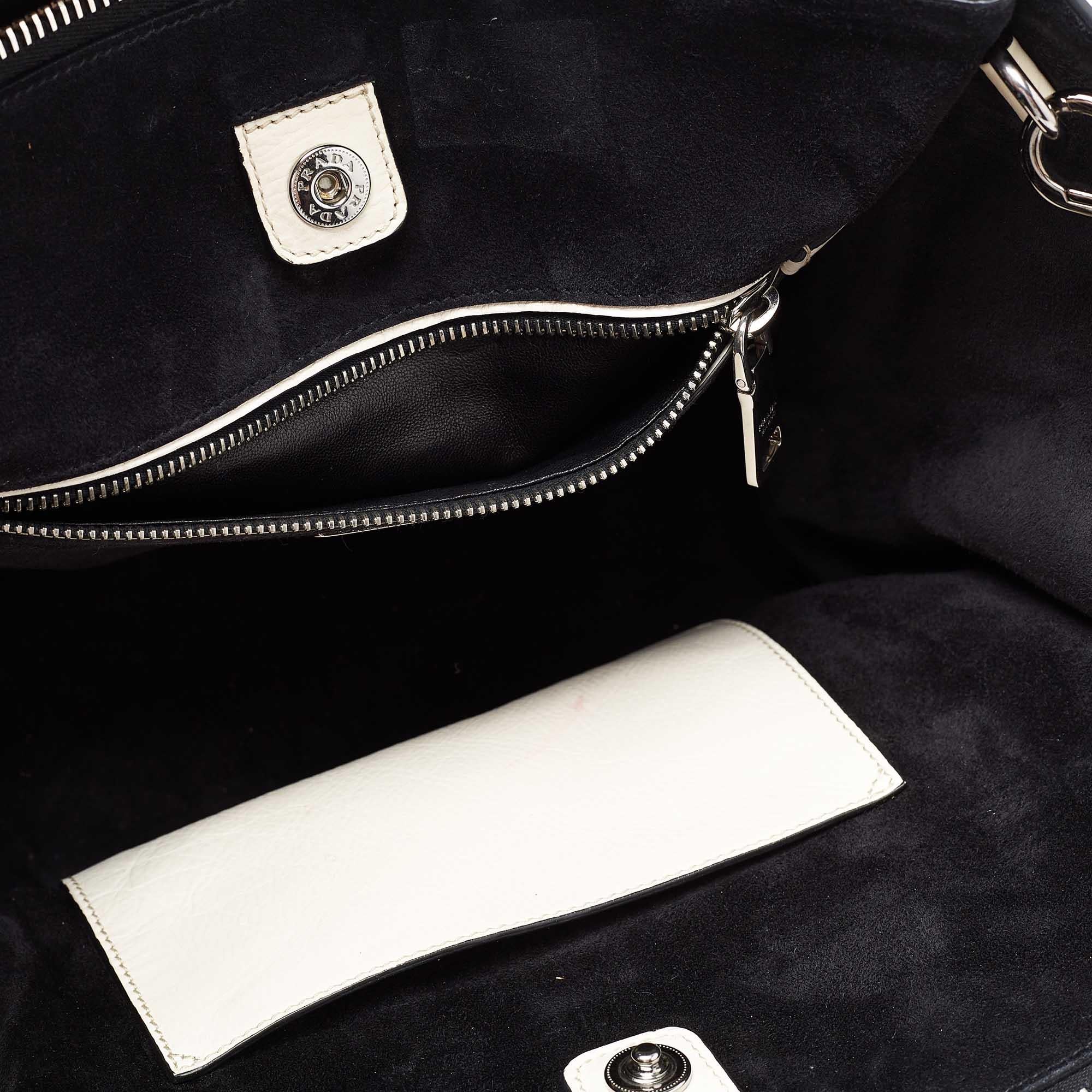 Prada Off White Leather Twin Pocket Tote 4