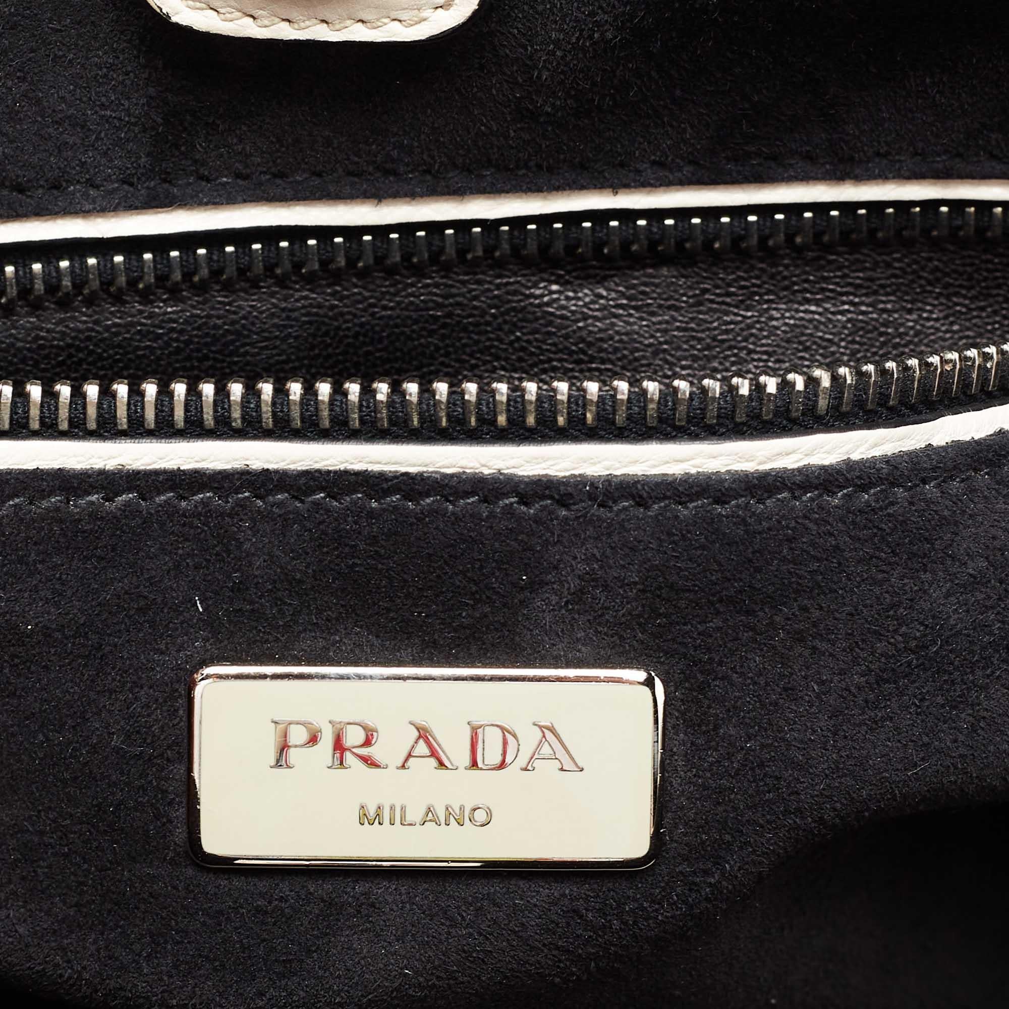 Prada Off White Leather Twin Pocket Tote 5