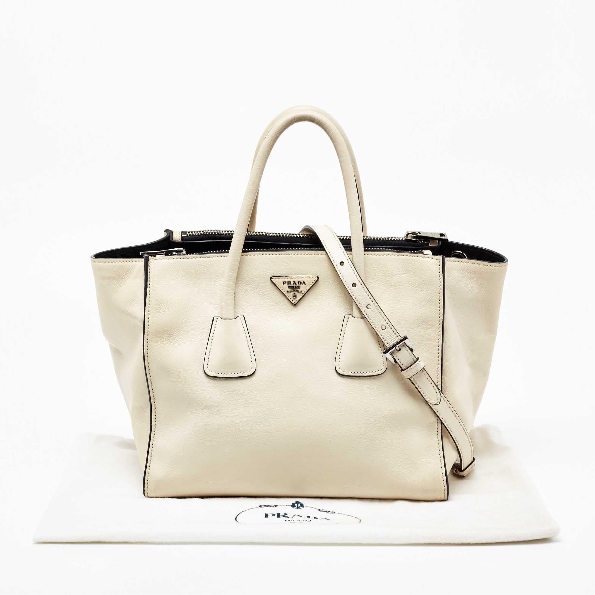 Prada Off White Leather Twin Pocket Tote 6