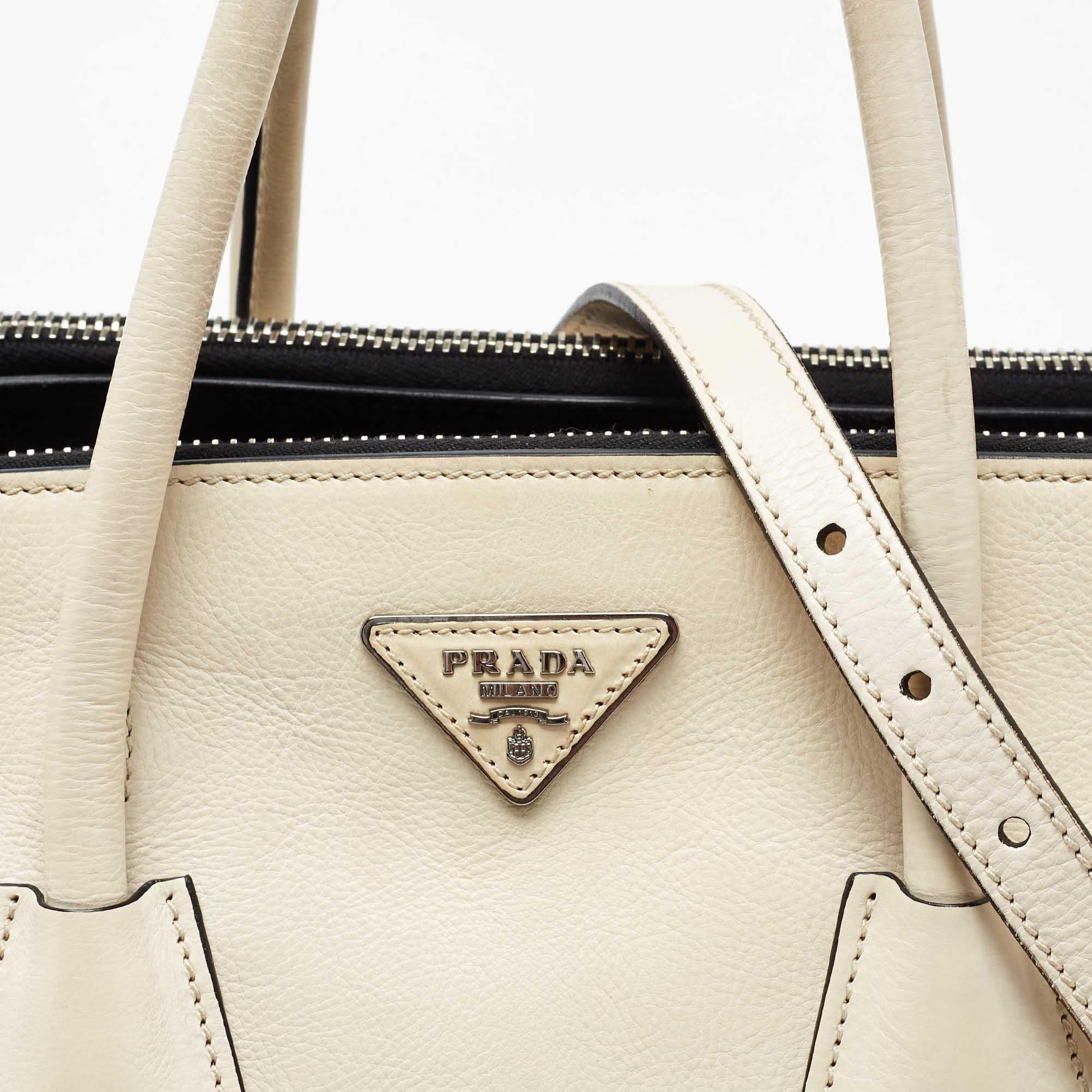 Prada Off White Leather Twin Pocket Tote 2