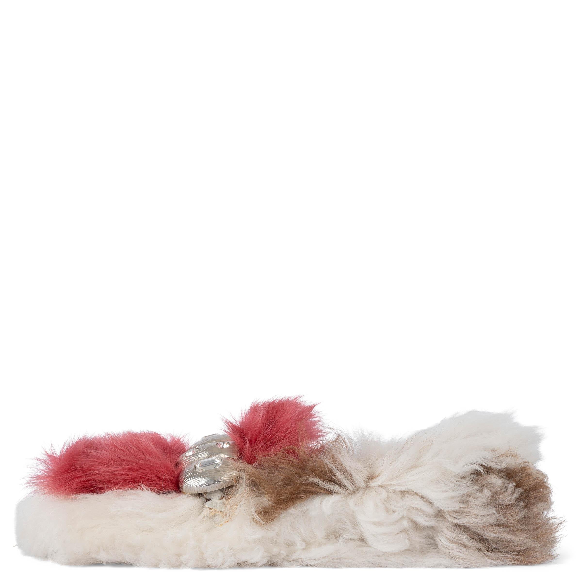 Beige PRADA off-white red 2017 CRYSTAL SHEARLING Moccasins Flats Shoes 39