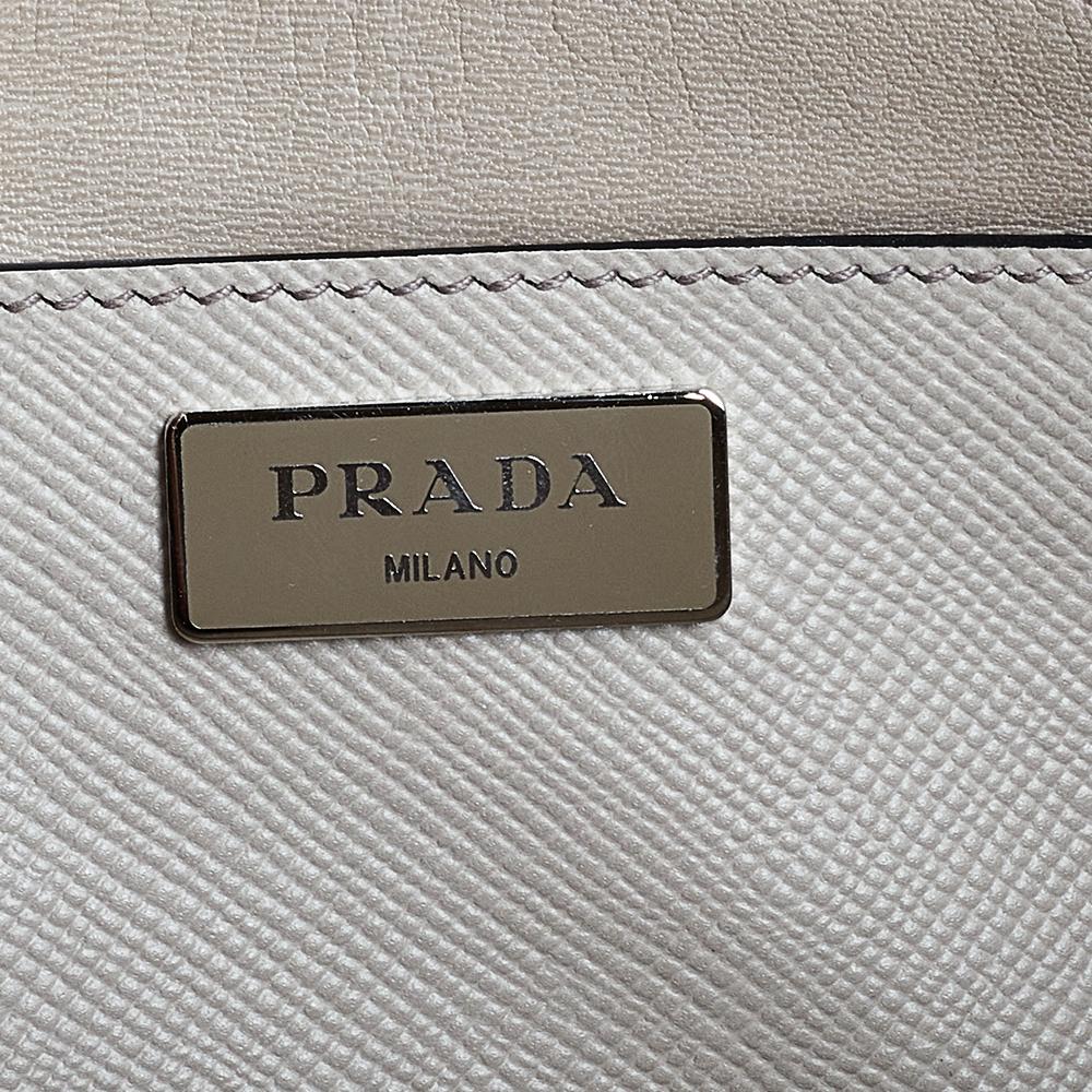 Prada Off White Saffiano Cuir Leather Medium Turnlock Twin Tote 2