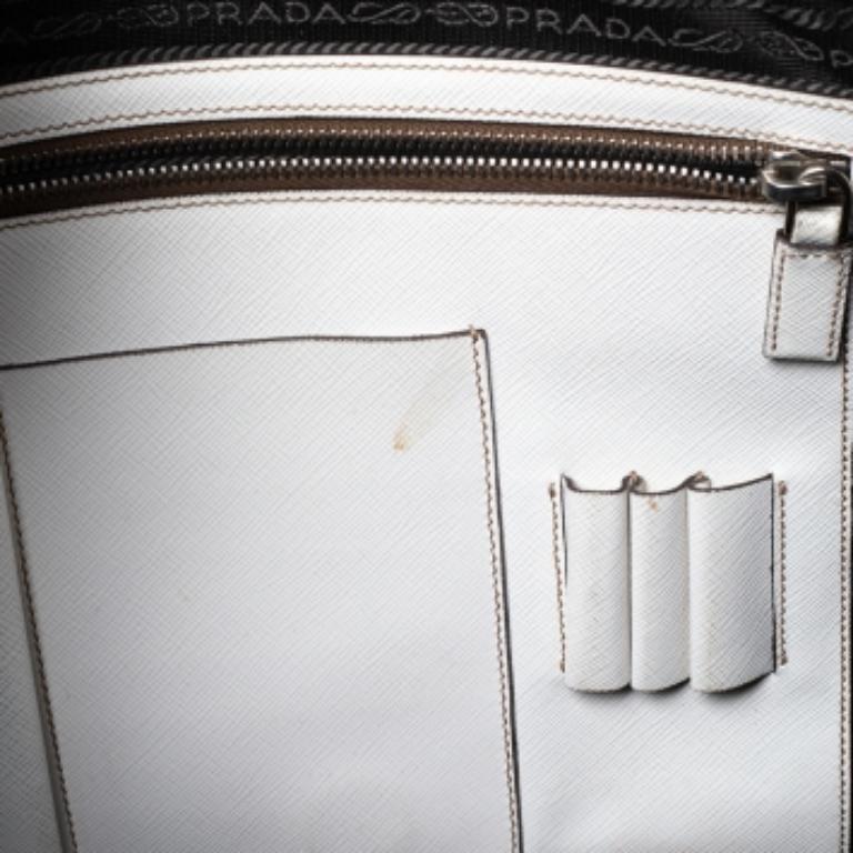 Prada Off-white Saffiano Leather Bauletto Bag 5