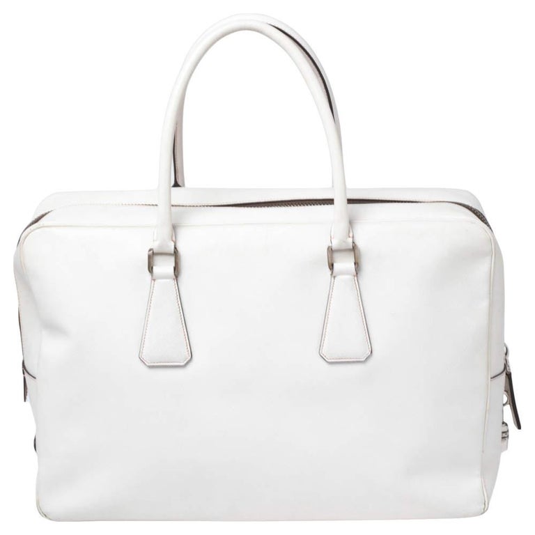 Prada Off-White Saffiano Leather Bauletto Bag
