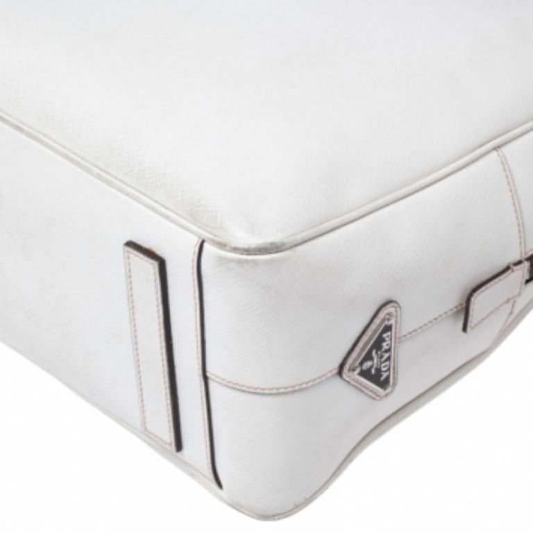 Gray Prada Off-white Saffiano Leather Bauletto Bag