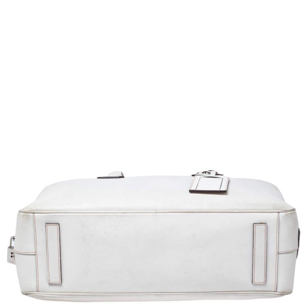 Gray Prada Off-white Saffiano Leather Bauletto Bag For Sale