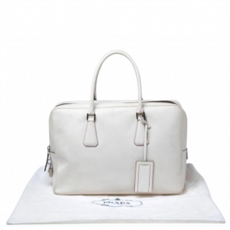 Prada Off-white Saffiano Leather Bauletto Bag 1