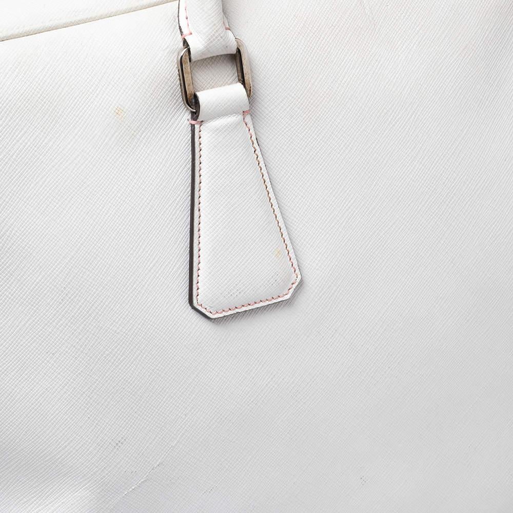 Prada Off-white Saffiano Leather Bauletto Bag In Fair Condition For Sale In Dubai, Al Qouz 2