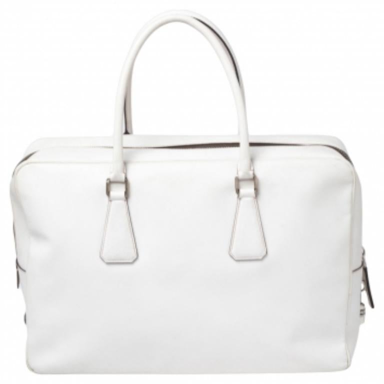 Prada Off-white Saffiano Leather Bauletto Bag 2