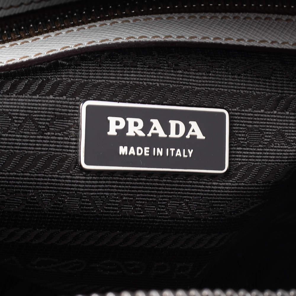 Prada Off-white Saffiano Leather Bauletto Bag For Sale 1