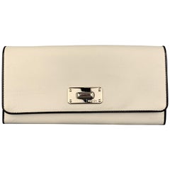 PRADA Off White Saffiano Leather Black Piping Silver Closure Wallet