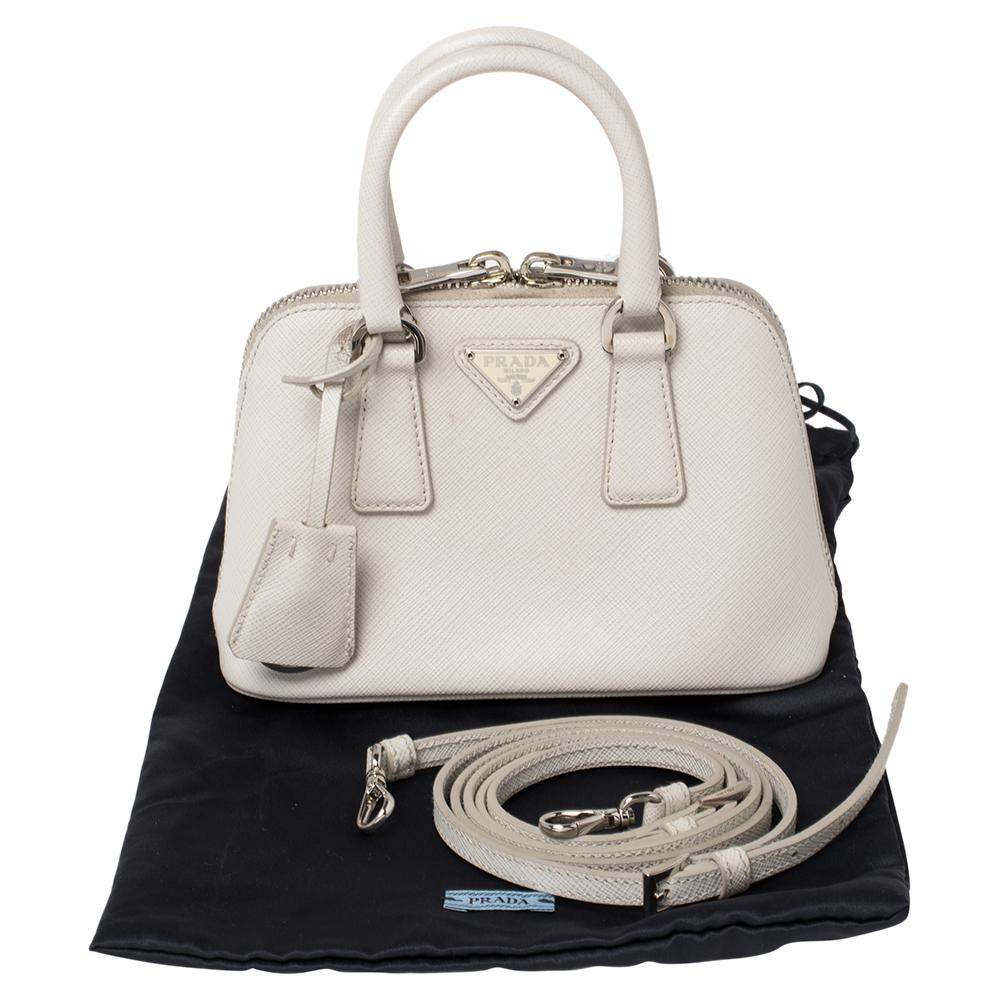 Prada Off White Saffiano Leather Mini Promenade Crossbody Bag 4