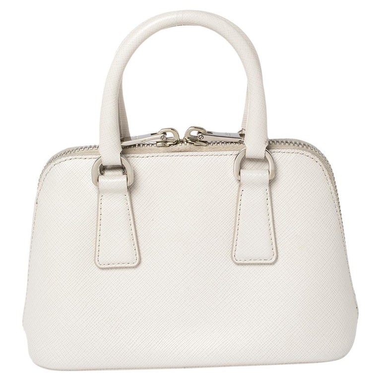 Prada Off White Saffiano Leather Mini Promenade Crossbody Bag