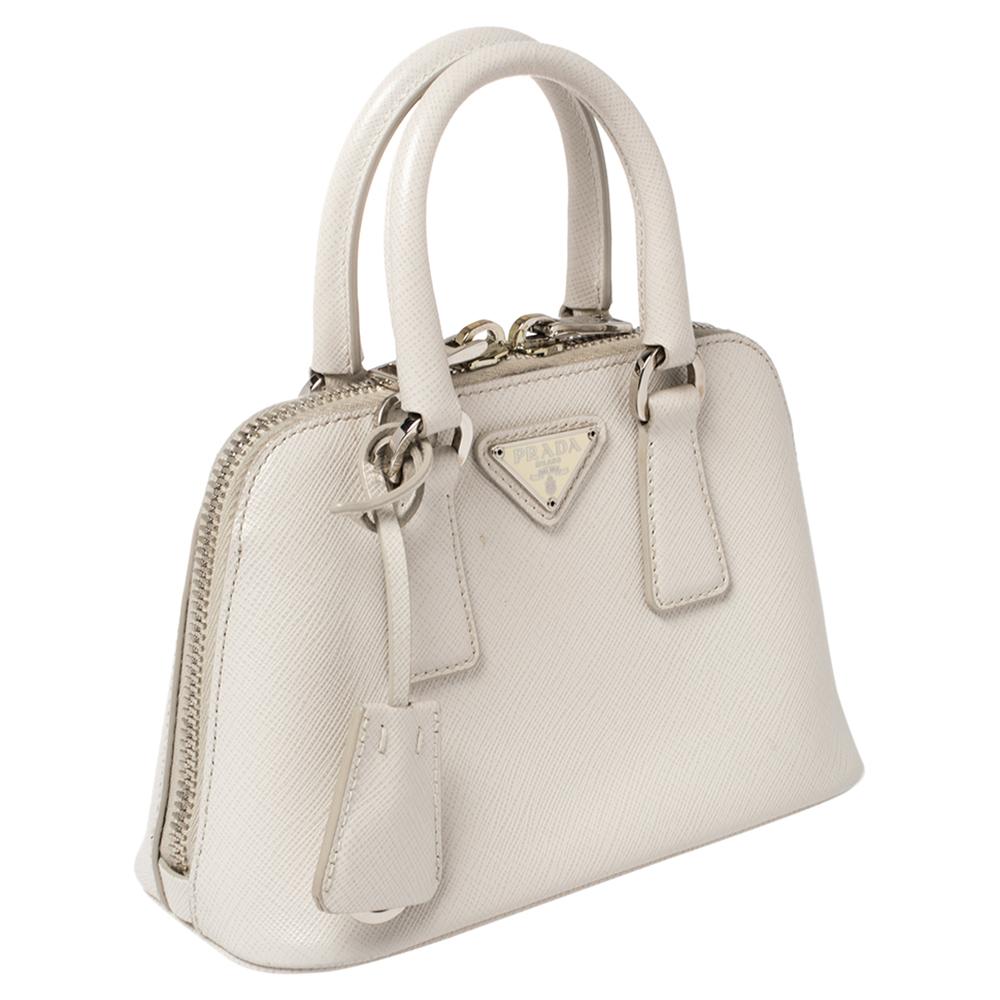 Prada Off White Saffiano Leather Mini Promenade Crossbody Bag For Sale ...