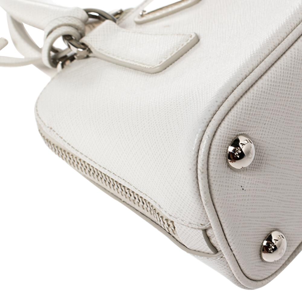 Women's Prada Off White Saffiano Leather Mini Promenade Crossbody Bag