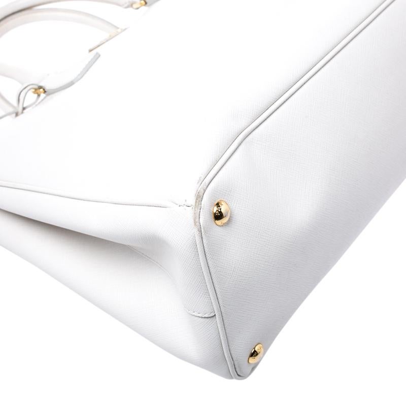 Prada Off White Saffiano Lux Leather Large Double Zip Tote 2