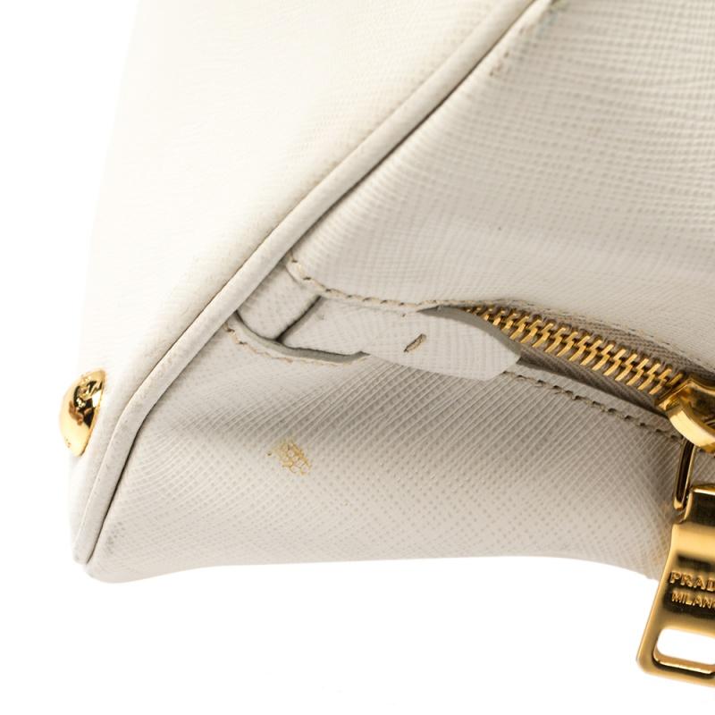 Prada Off White Saffiano Lux Leather Zip Satchel 6