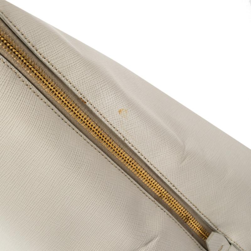 Prada Off White Saffiano Lux Leather Zip Satchel 11