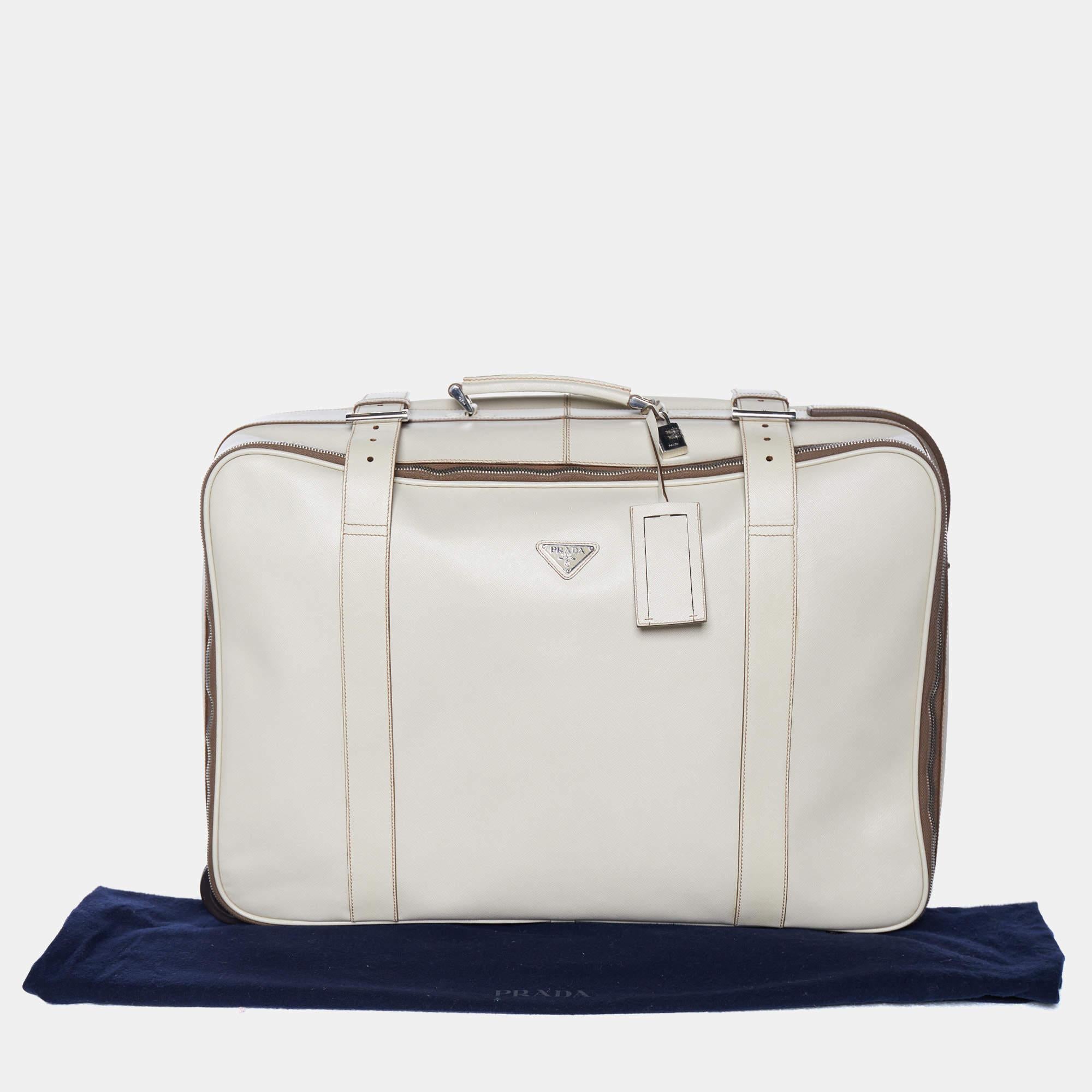 Prada Off White Saffiano Travel Valigia Suitcase 5