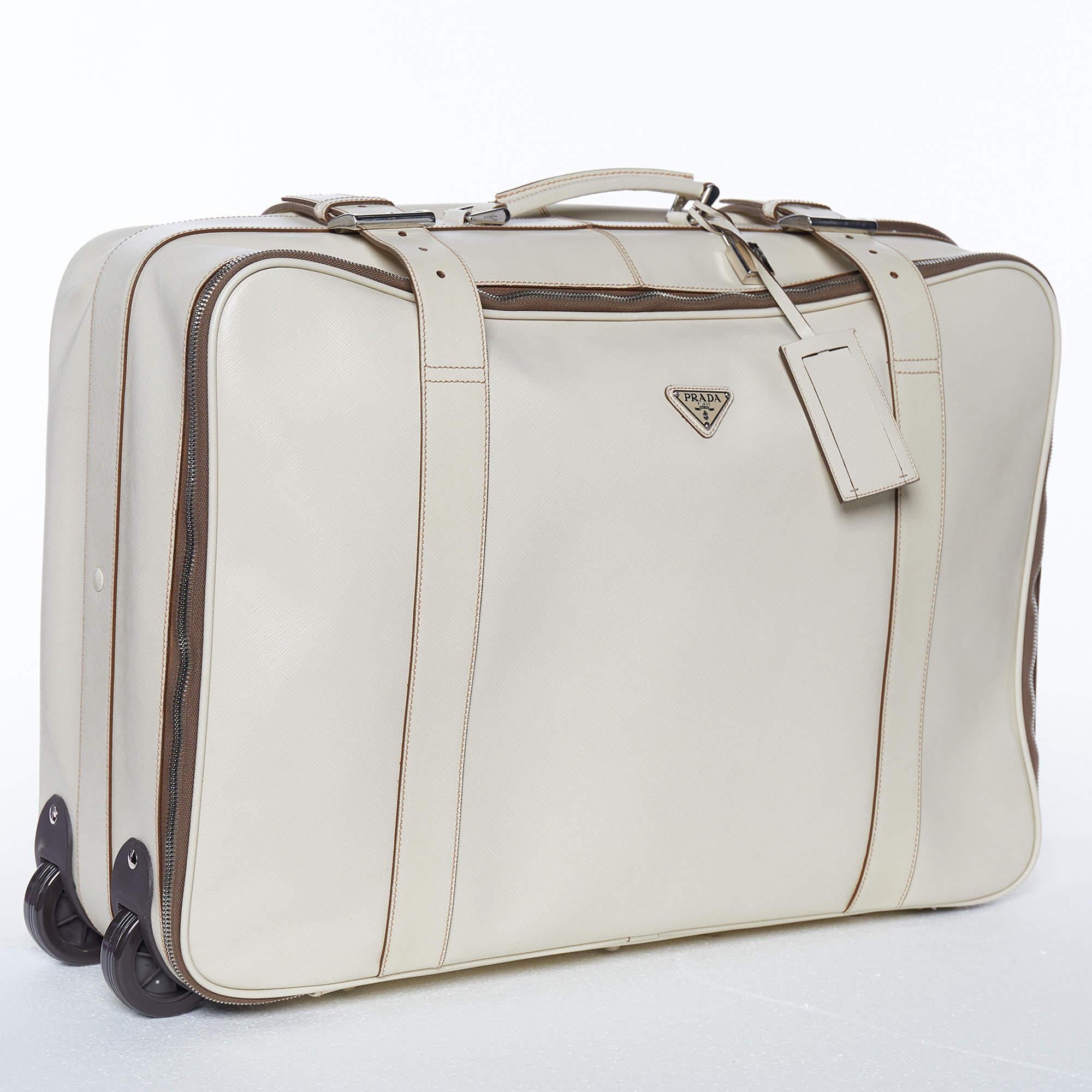 Men's Prada Off White Saffiano Travel Valigia Suitcase