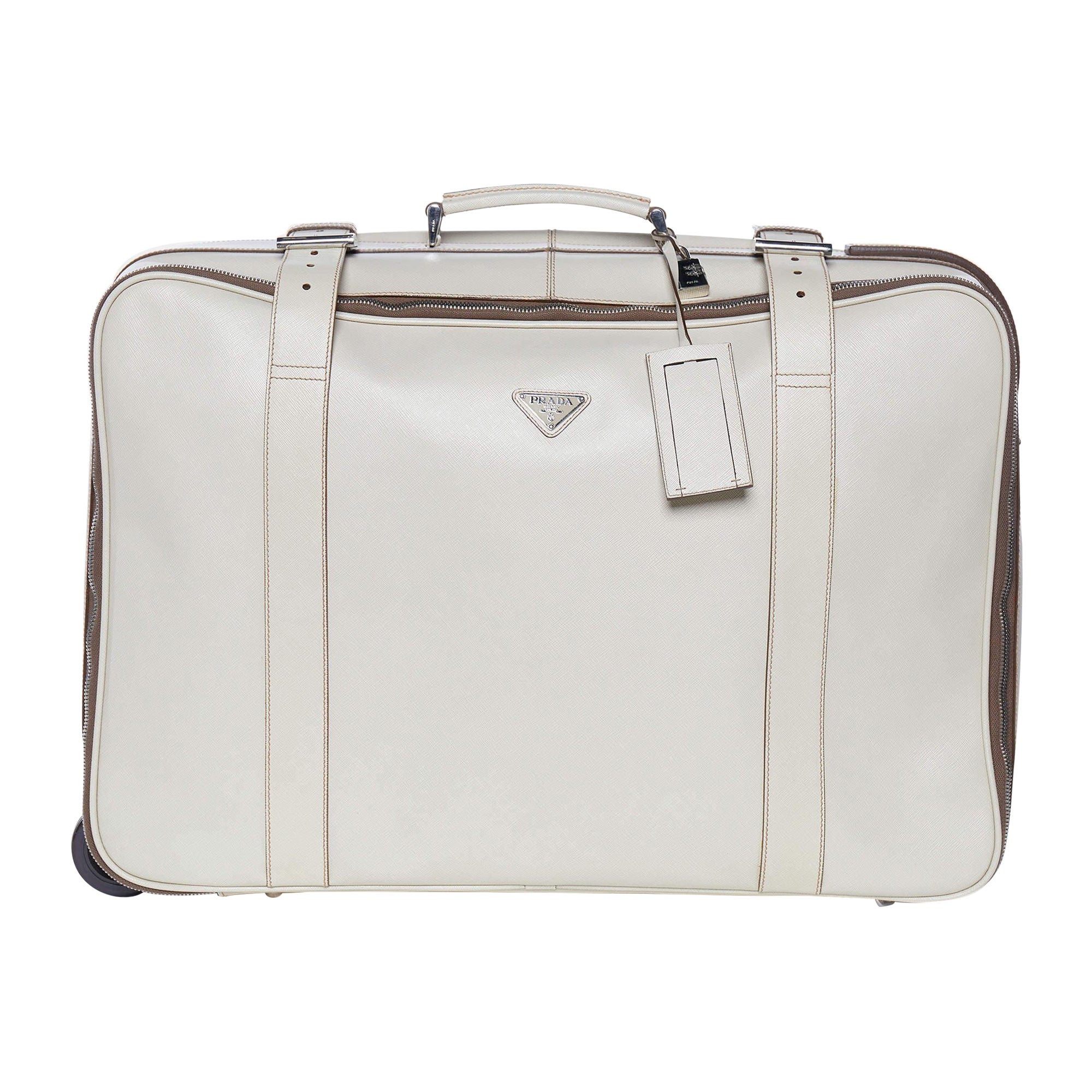 Prada Off White Saffiano Travel Valigia Suitcase