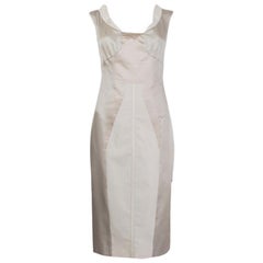 PRADA off-white silver wool PANELED Sleeveless Cocktail Dress 42