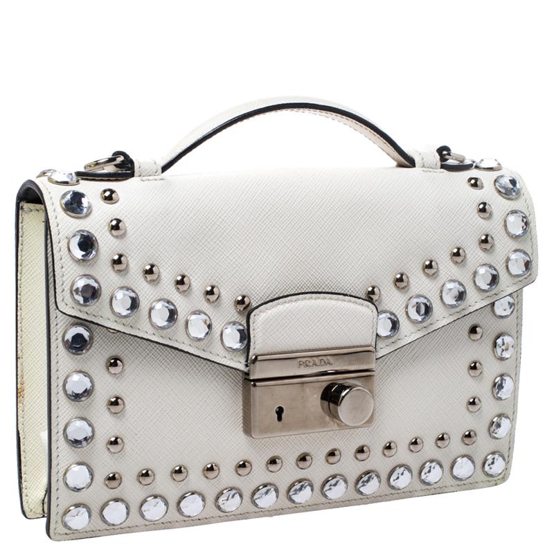 prada white studded bag