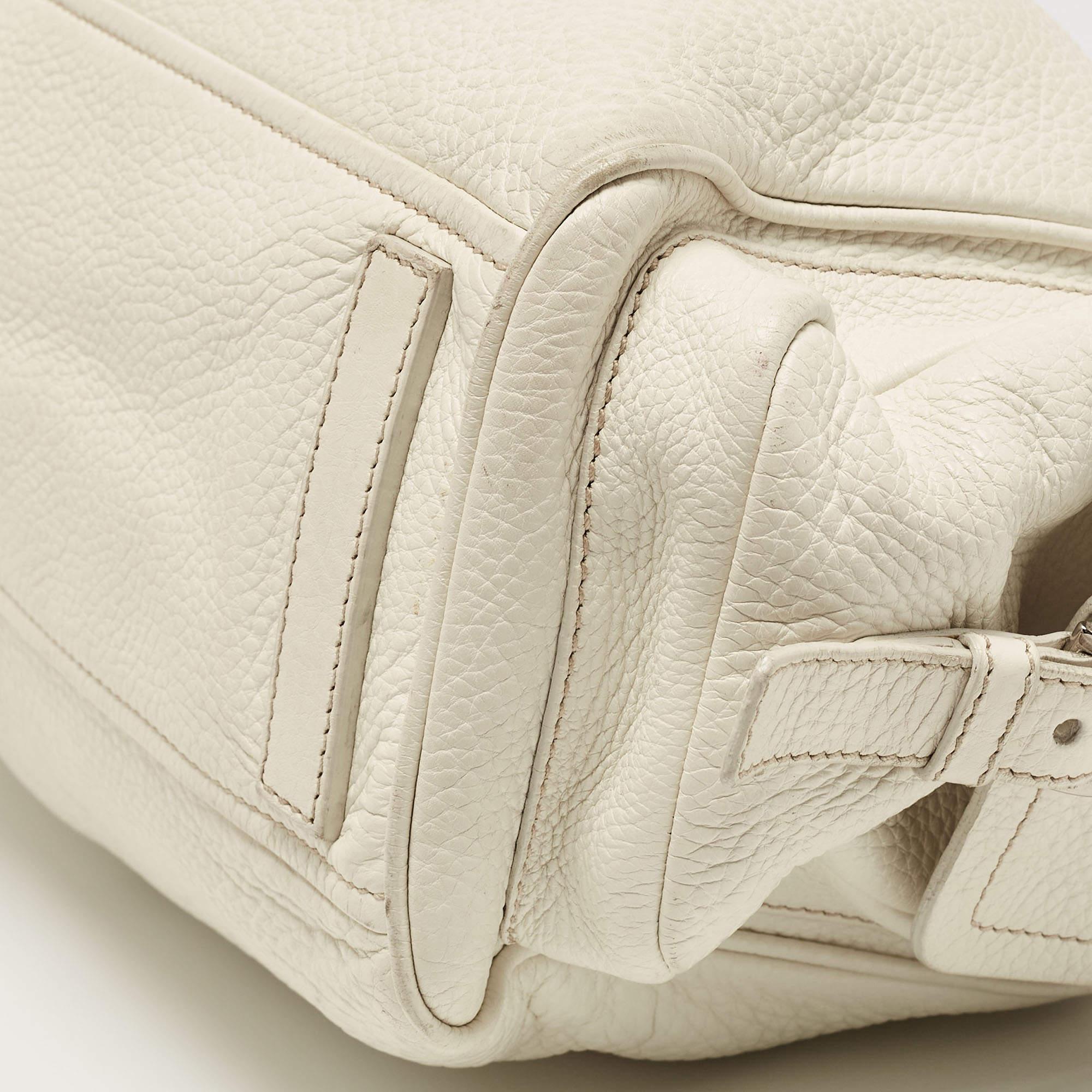 Women's Prada Off White Vitello Daino Leather Side Pockets Tote For Sale