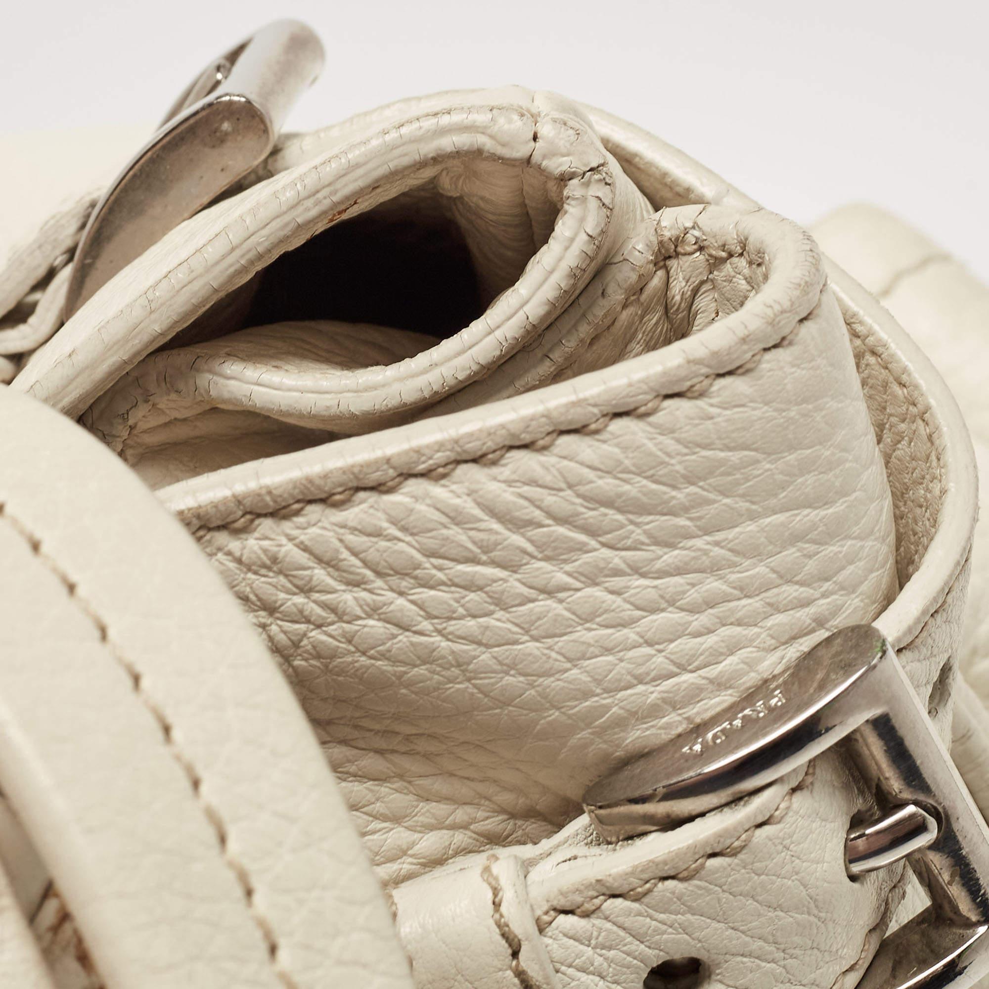 Prada Off White Vitello Daino Leather Side Pockets Tote For Sale 1