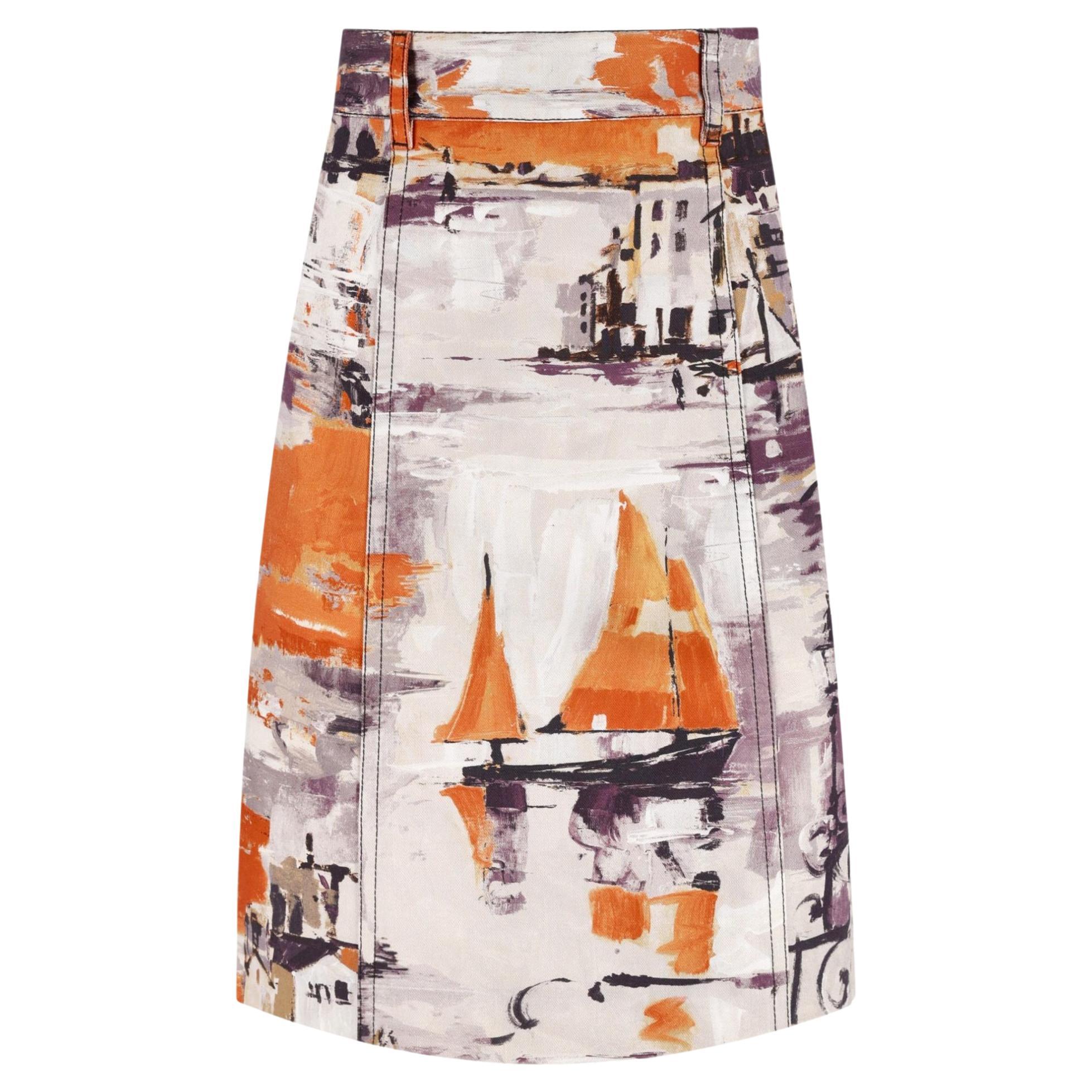 Prada Oil Paint Effect Printed Denim Skirt