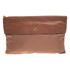 Prada Old Rose Nylon and Leather Oversize Clutch