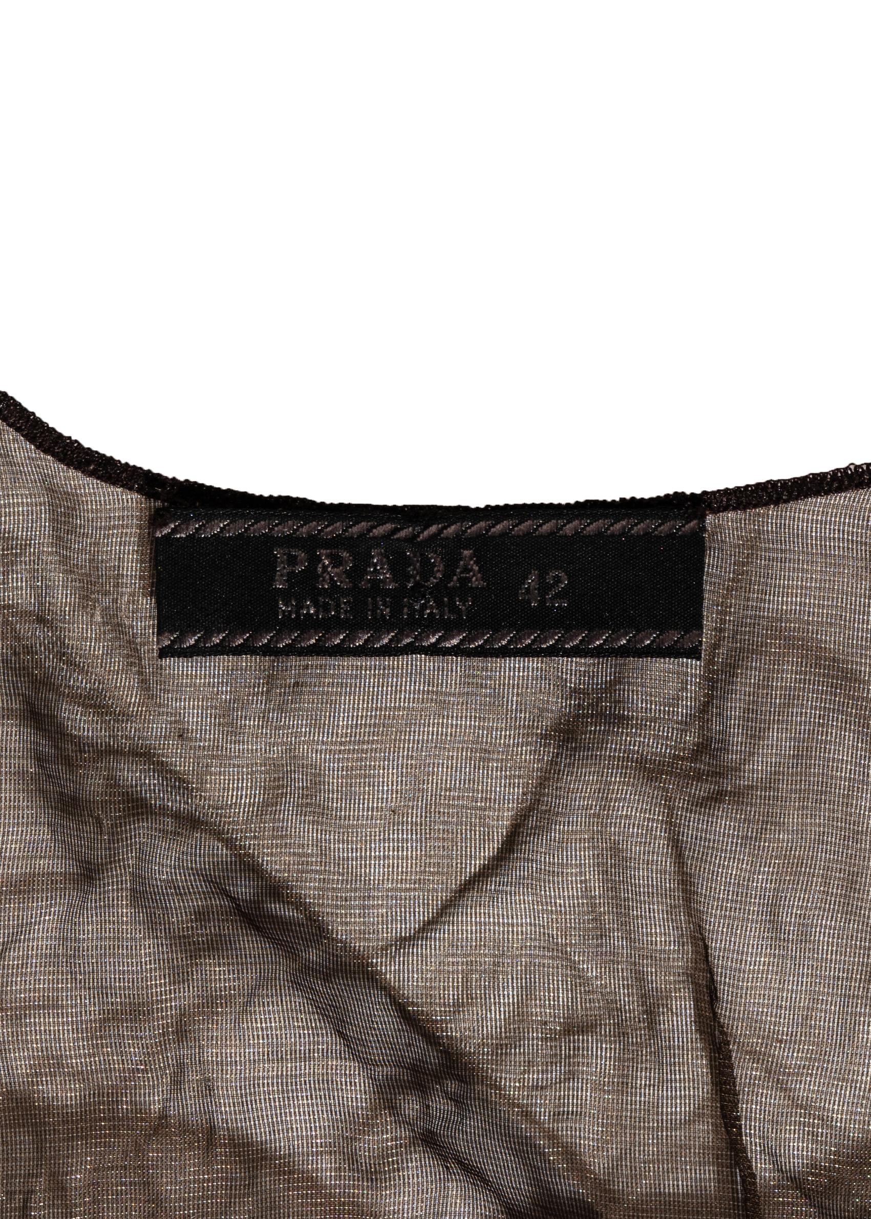 Prada olive crinkled silk organza and leather vest and skirt set, ss 1999 2