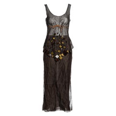 Olivfarbene Weste und Rock aus geknitterter Seidenorganza und Leder von Prada, Frühjahr/Sommer 1999